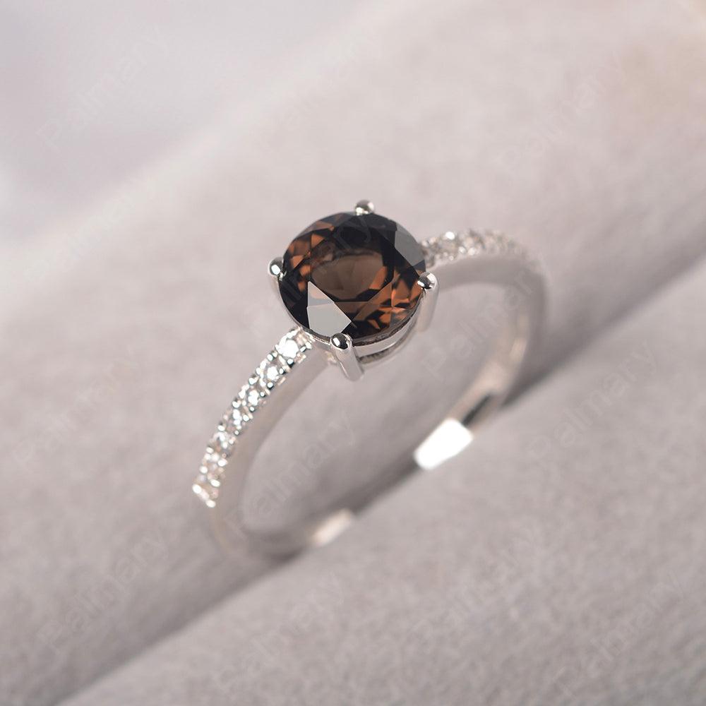 Round Cut Smoky Quartz  Wedding Ring Silver - Palmary