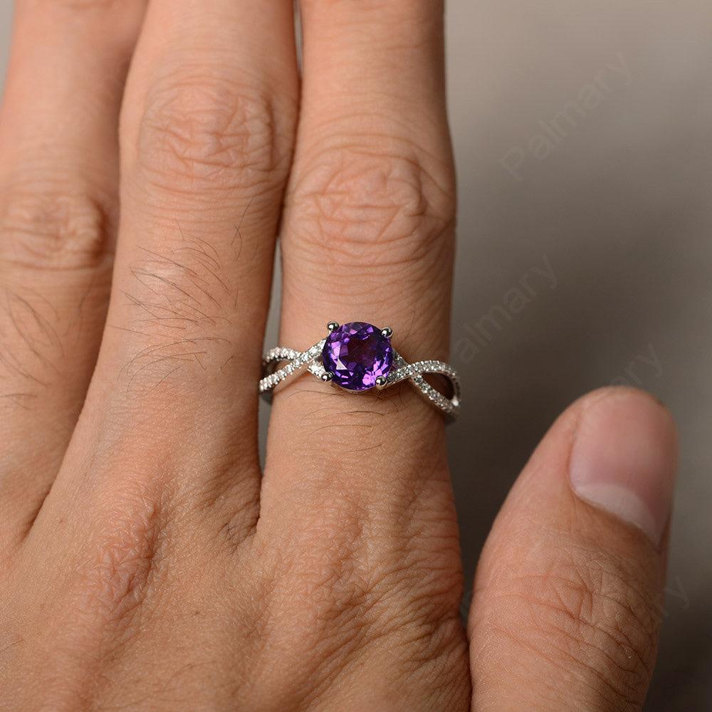 Twisted Band Amethyst Wedding Rings - Palmary