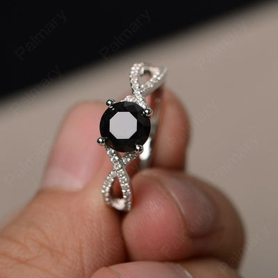 Twisted Band Black Spinel Wedding Rings - Palmary