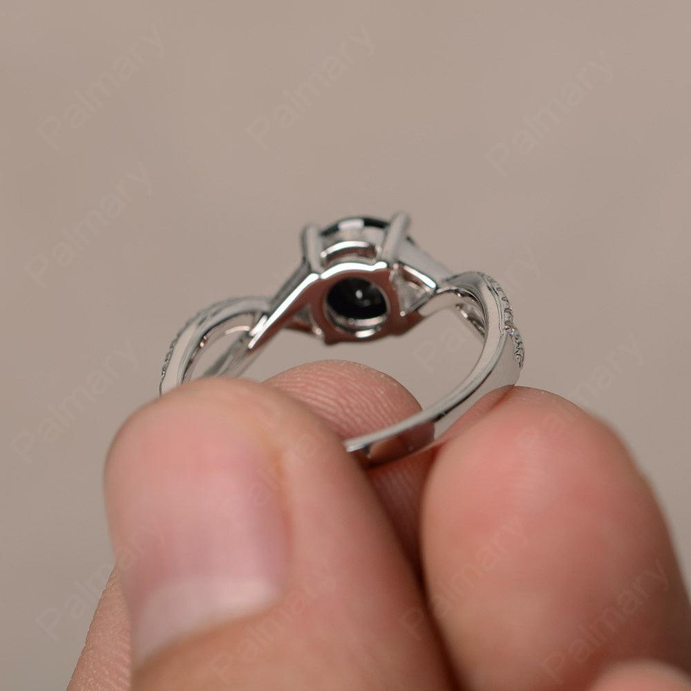 Twisted Band Black Spinel Wedding Rings - Palmary