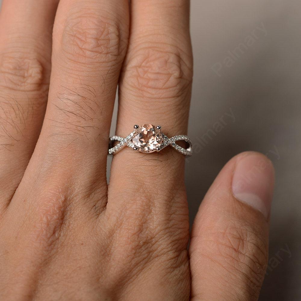 Twisted Band Morganite Wedding Rings - Palmary