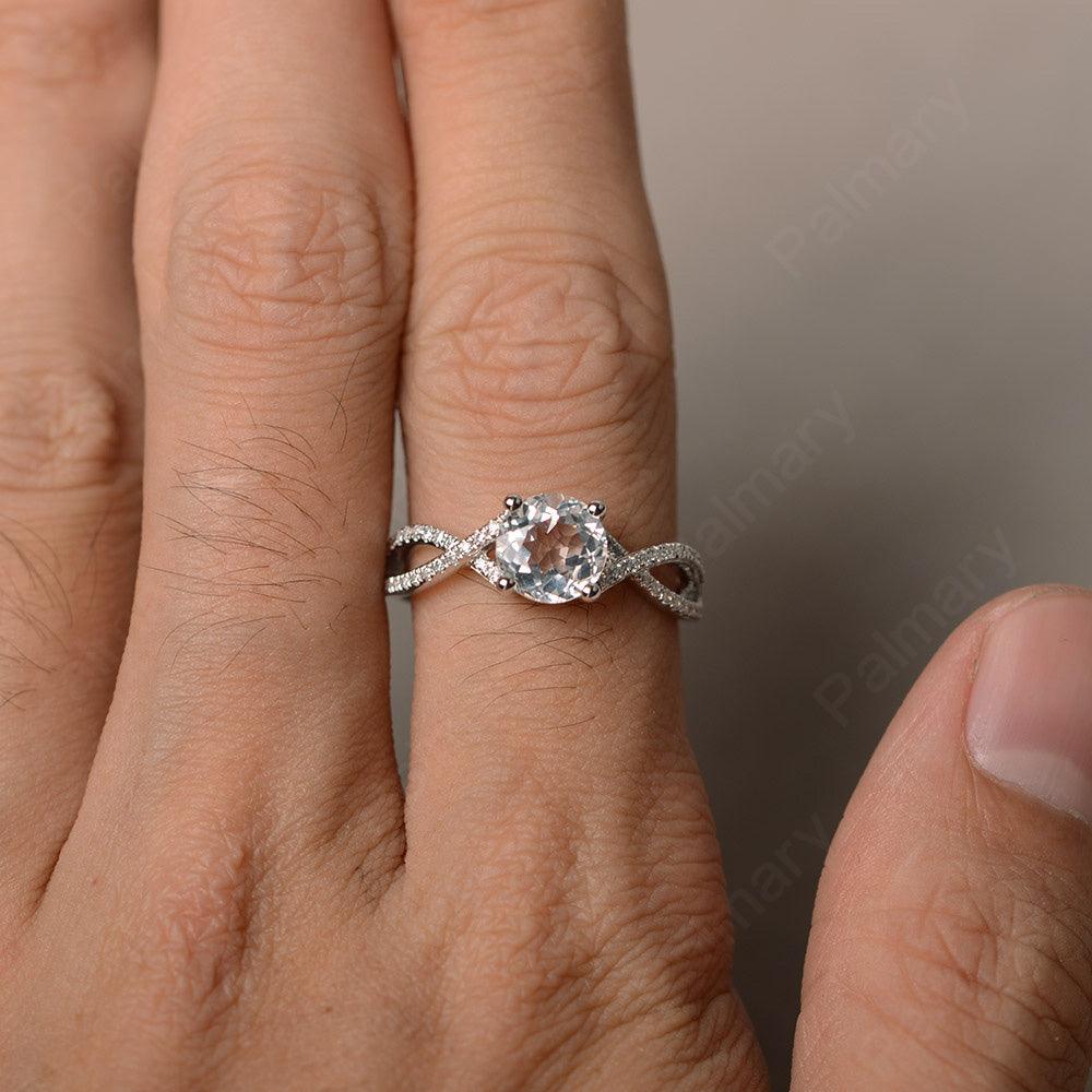 Twisted Band White Topaz Wedding Rings - Palmary