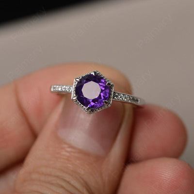 Hexagon Round Cut Amethyst Promise Rings - Palmary