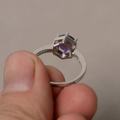 Hexagon Round Cut Amethyst Promise Rings - Palmary