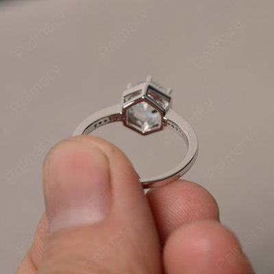 Hexagon Round Cut Aquamarine Promise Rings - Palmary
