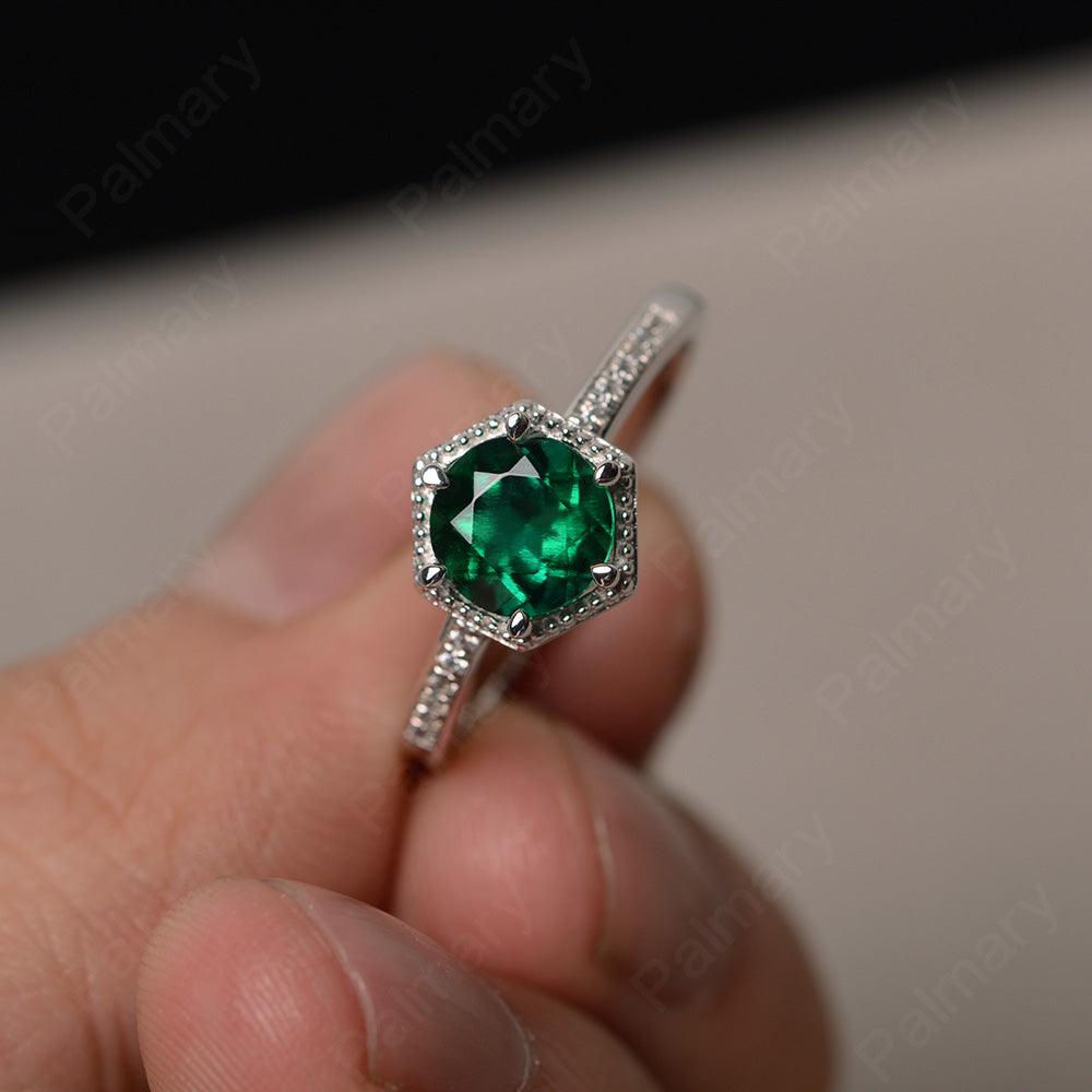 Hexagon Round Cut Emerald Promise Rings - Palmary