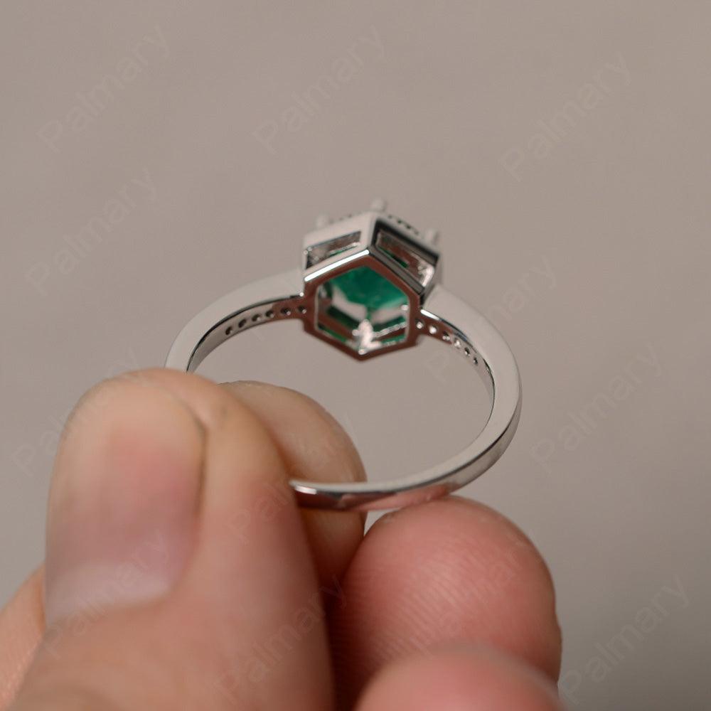 Hexagon Round Cut Emerald Promise Rings - Palmary