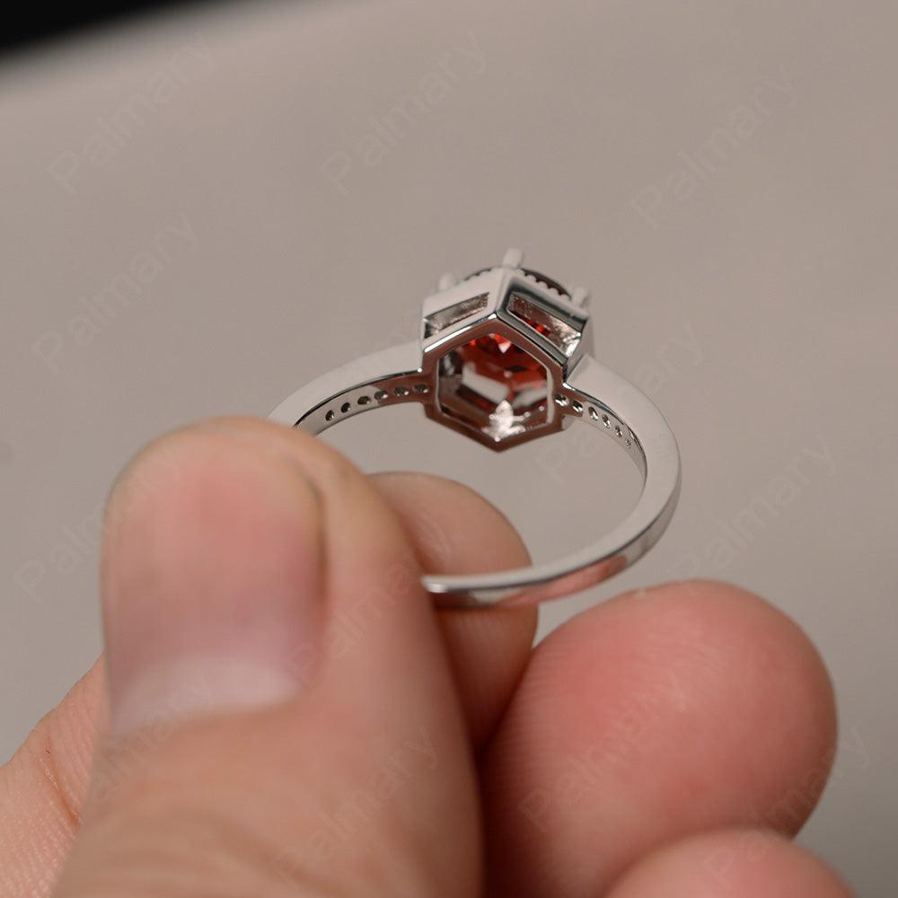 Hexagon Round Cut Garnet Promise Rings - Palmary
