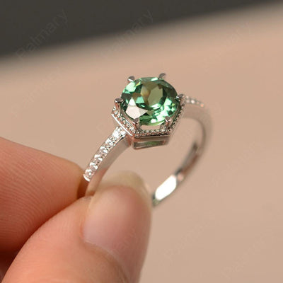 Hexagon Round Cut Green Sapphire Promise Rings - Palmary