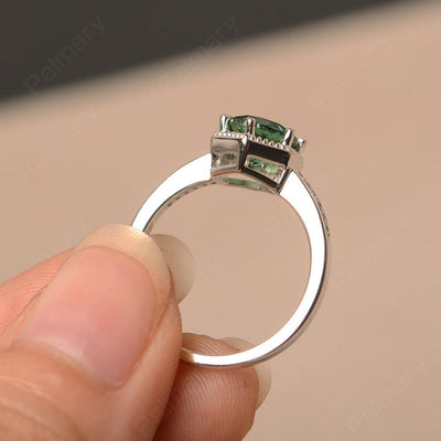 Hexagon Round Cut Green Sapphire Promise Rings - Palmary