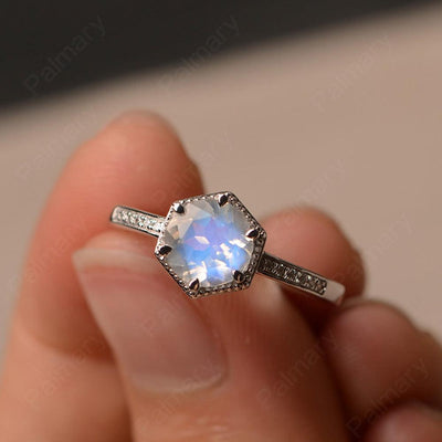 Hexagon Round Cut Moonstone Promise Rings - Palmary