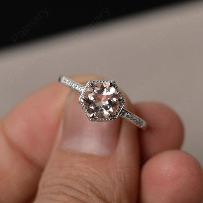 Hexagon Round Cut Morganite Promise Rings - Palmary