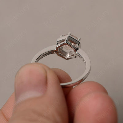 Hexagon Round Cut Morganite Promise Rings - Palmary