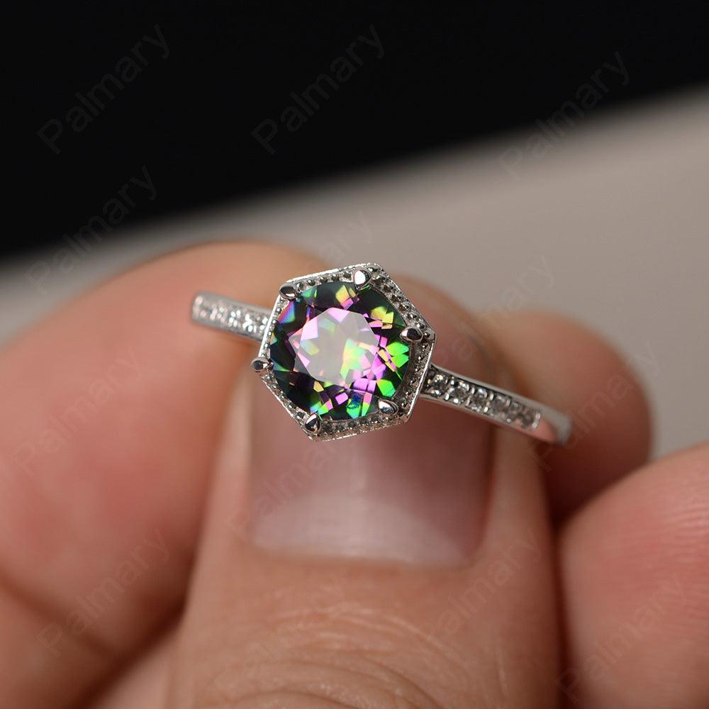 Hexagon Round Cut Mystic Topaz Promise Rings - Palmary