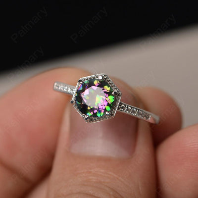 Hexagon Round Cut Mystic Topaz Promise Rings - Palmary