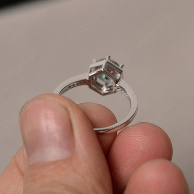 Hexagon Round Cut Mystic Topaz Promise Rings - Palmary