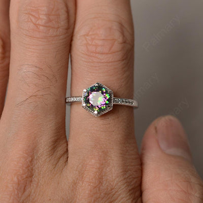 Hexagon Round Cut Mystic Topaz Promise Rings - Palmary