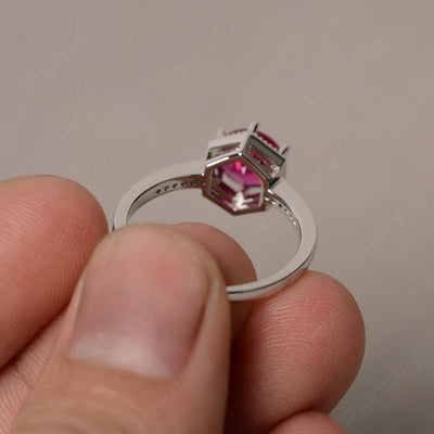 Hexagon Round Cut Ruby Promise Rings - Palmary