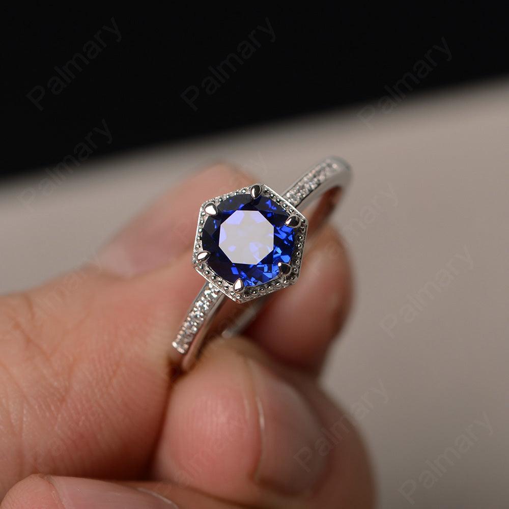 Hexagon Round Cut Sapphire Promise Rings - Palmary