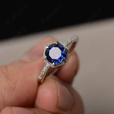 Hexagon Round Cut Sapphire Promise Rings - Palmary