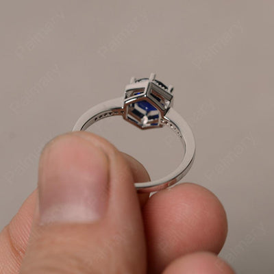 Hexagon Round Cut Sapphire Promise Rings - Palmary