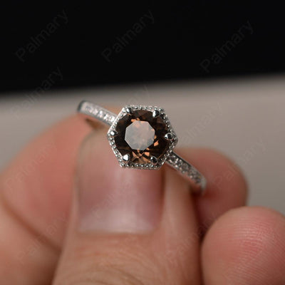Hexagon Round Cut Smoky Quartz  Promise Rings - Palmary