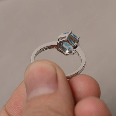 Hexagon Round Cut Swiss Blue Topaz Promise Rings - Palmary