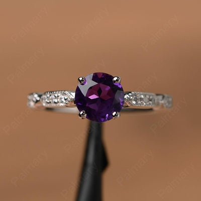 Round Cut Amethyst Wedding Rings - Palmary