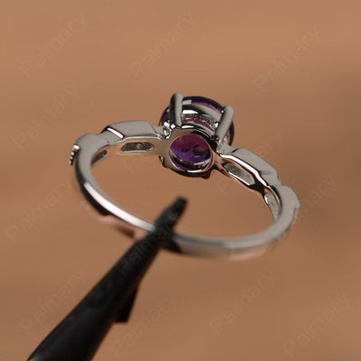 Round Cut Amethyst Wedding Rings - Palmary