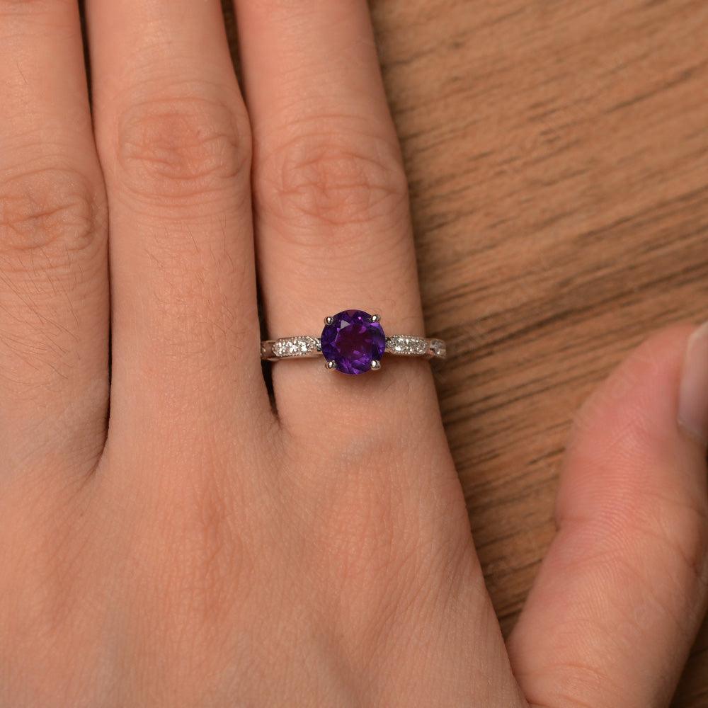 Round Cut Amethyst Wedding Rings - Palmary