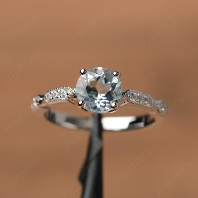 Round Cut Aquamarine Wedding Rings - Palmary