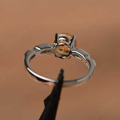 Round Cut Citrine Wedding Rings - Palmary