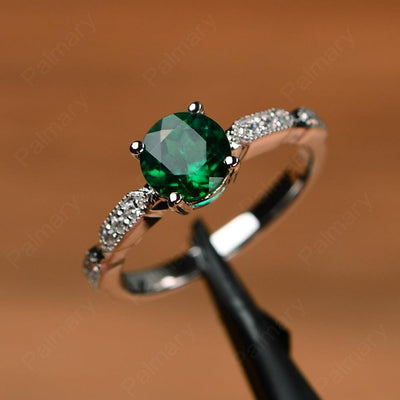 Round Cut Emerald Wedding Rings - Palmary