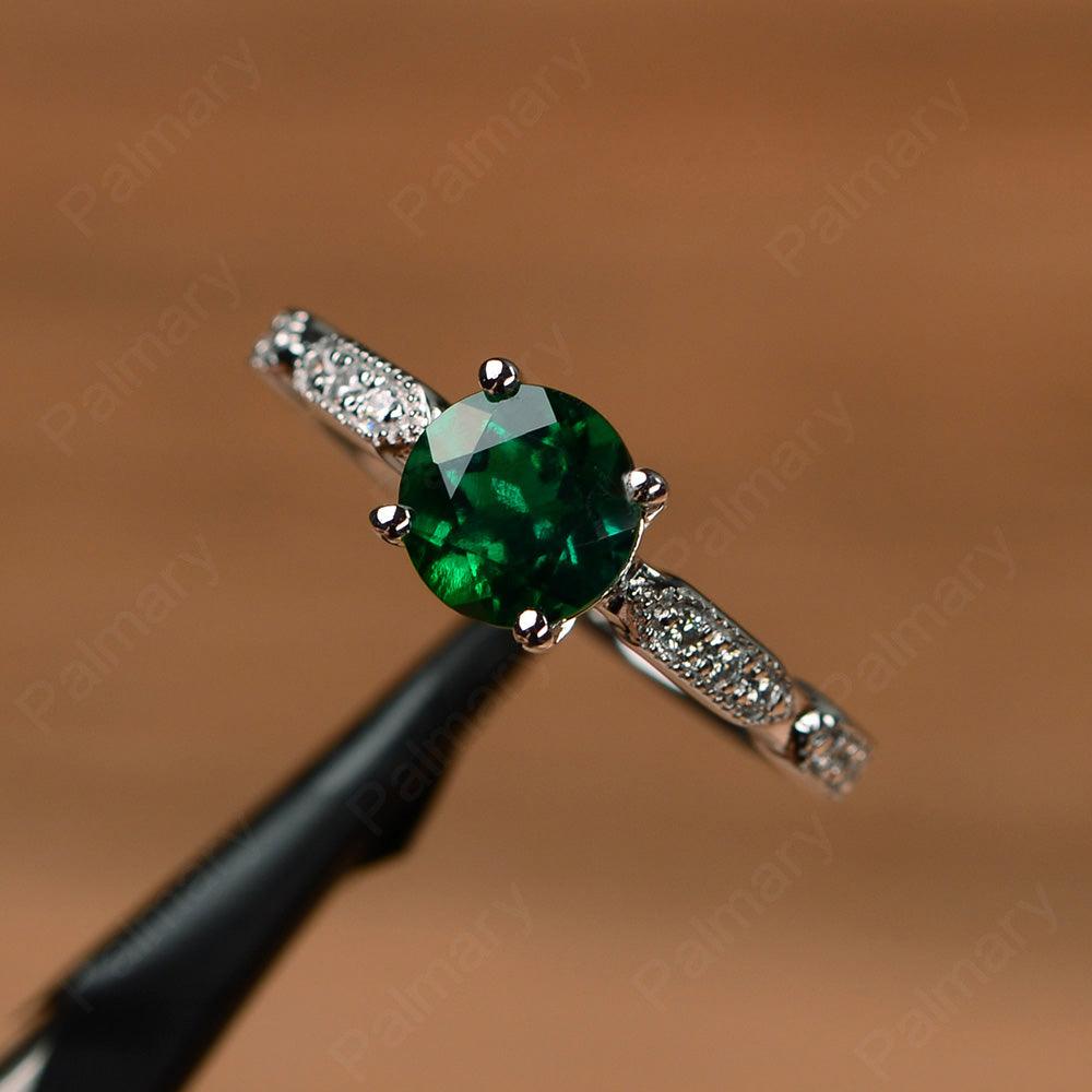 Round Cut Emerald Wedding Rings - Palmary