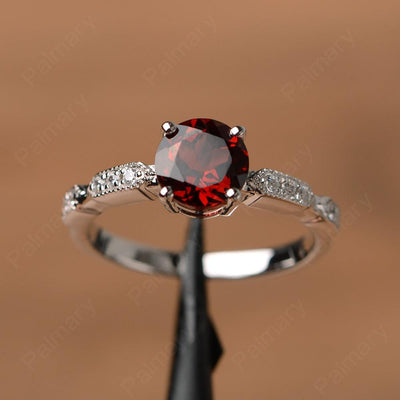 Round Cut Garnet Wedding Rings - Palmary