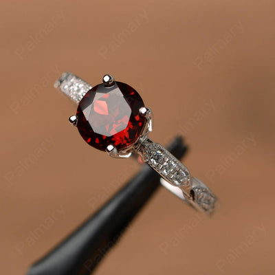 Round Cut Garnet Wedding Rings - Palmary