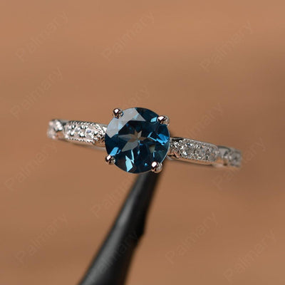 Round Cut London Blue Topaz Wedding Rings - Palmary
