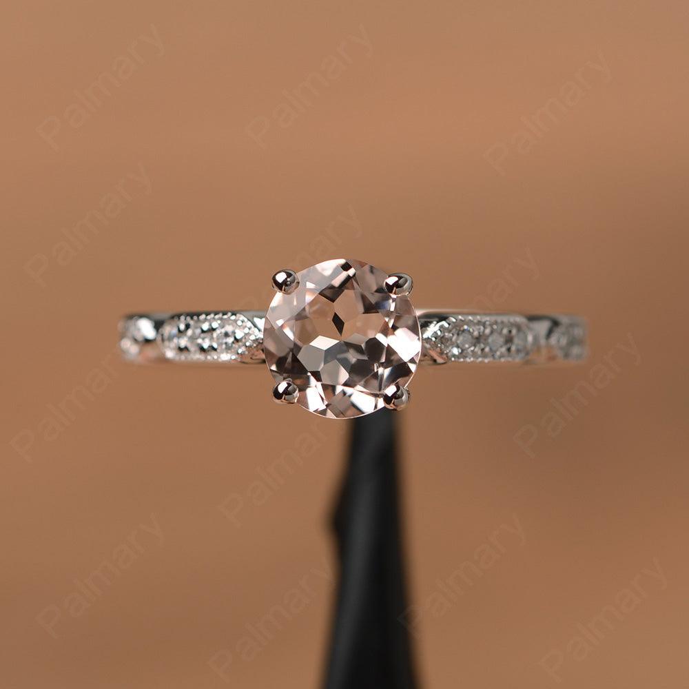 Round Cut Morganite Wedding Rings - Palmary