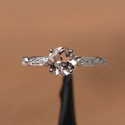 Round Cut Morganite Wedding Rings - Palmary