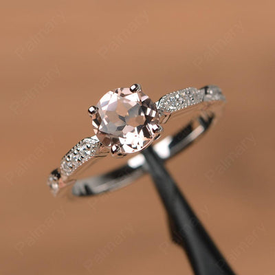 Round Cut Morganite Wedding Rings - Palmary