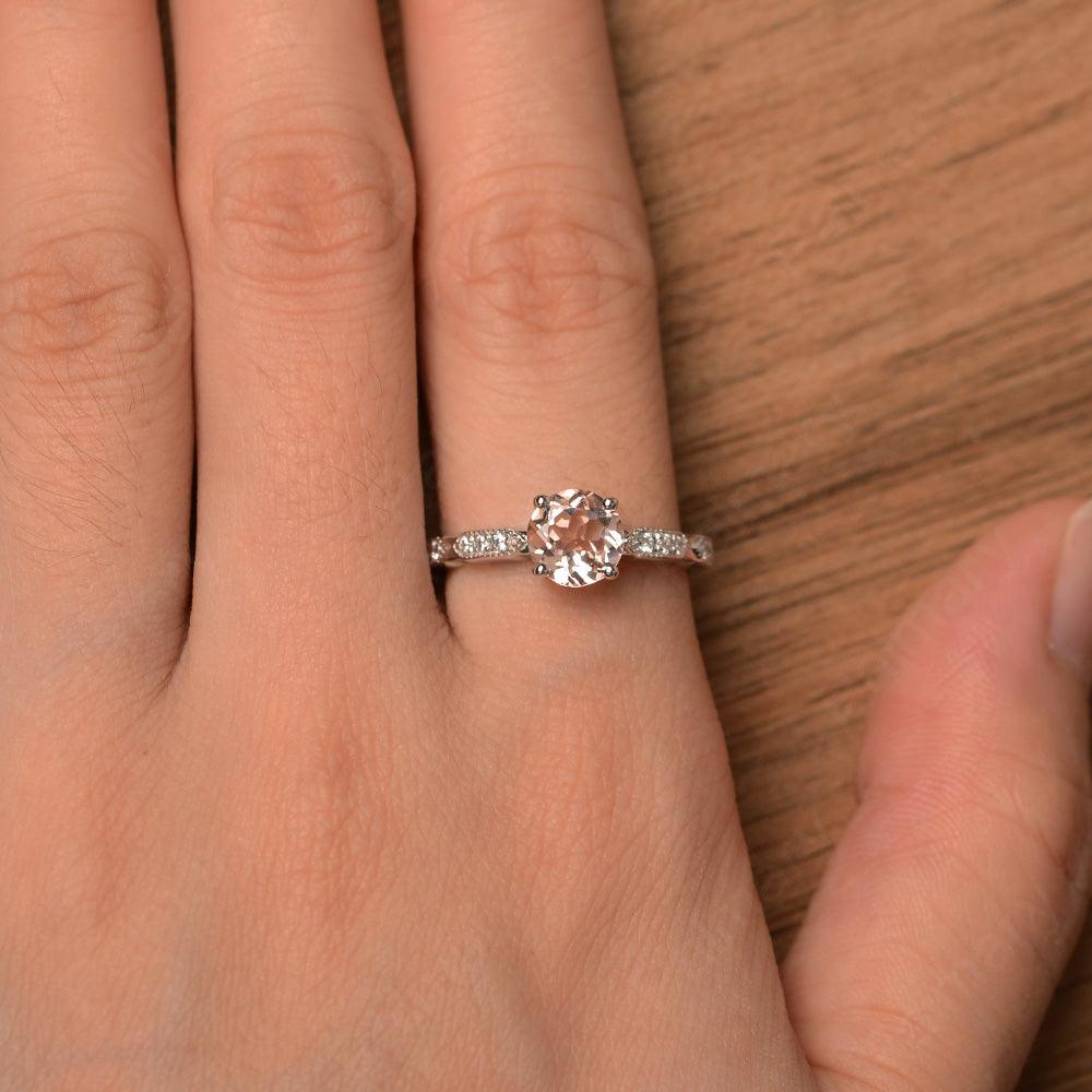 Round Cut Morganite Wedding Rings - Palmary