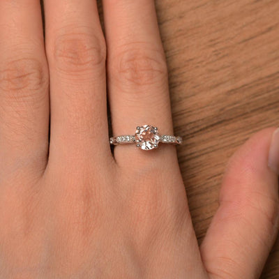 Round Cut Morganite Wedding Rings - Palmary