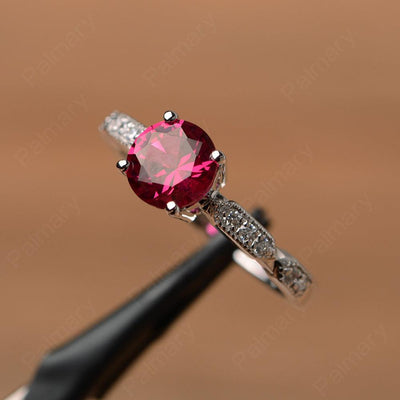 Round Cut Ruby Wedding Rings - Palmary