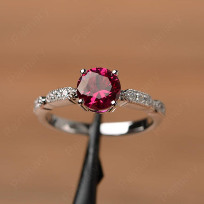 Round Cut Ruby Wedding Rings - Palmary