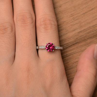 Round Cut Ruby Wedding Rings - Palmary