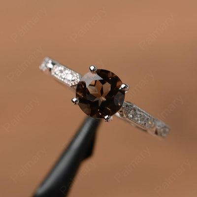 Round Cut Smoky Quartz  Wedding Rings - Palmary