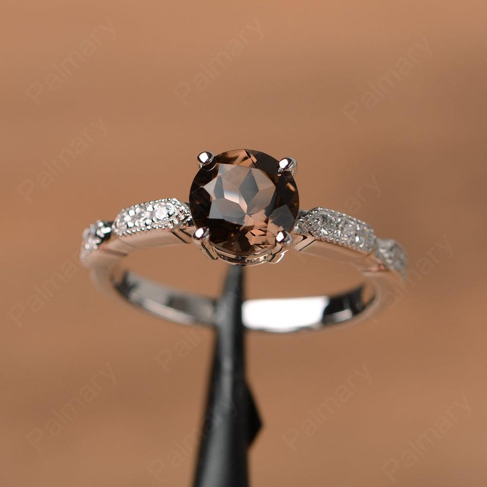 Round Cut Smoky Quartz  Wedding Rings - Palmary