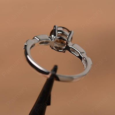 Round Cut Smoky Quartz  Wedding Rings - Palmary