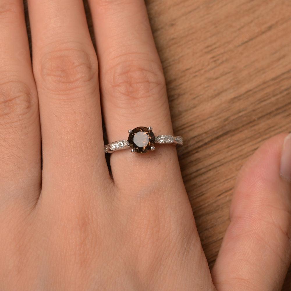 Round Cut Smoky Quartz  Wedding Rings - Palmary