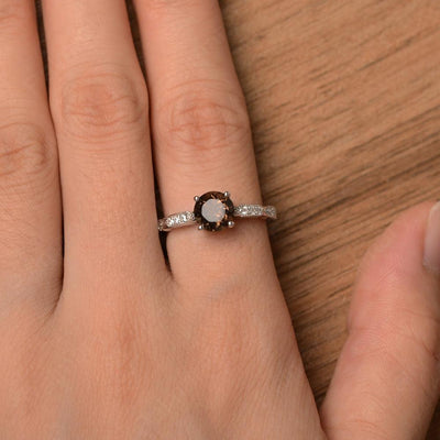 Round Cut Smoky Quartz  Wedding Rings - Palmary